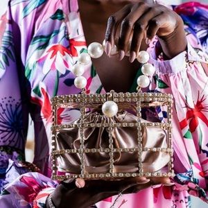 SOLD OUT-PEARL AND BLING CAGED HAND BAG/ PURSE/ CLUTCH